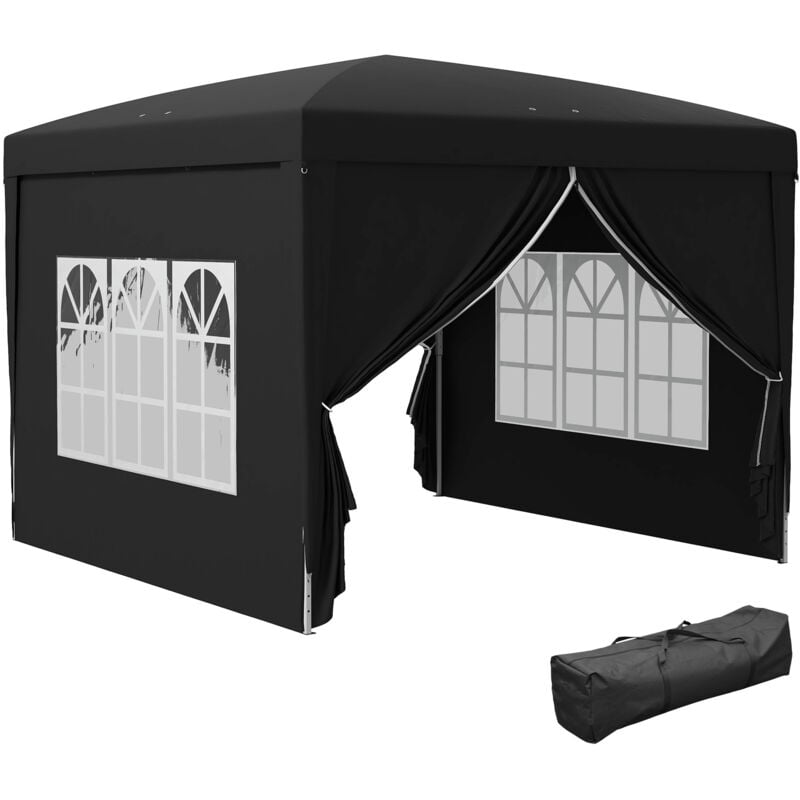 Tonnelle barnum pop-up pliant dim. 3L x 3l x 2,58H m 2 fenêtres sac transport acier Oxford noir
