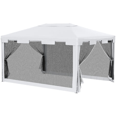 Tonnelle barnum style colonial imperméable 4 x 3 x 2,45 m 4 moustiquaires blanc et noir - Blanc