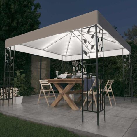 Tonnelle Barnum Style Moderne - Pavillon de Jardin - Tente de réception - avec guirlande lumineuse à LED 3x3 m Blanc Chic-125014