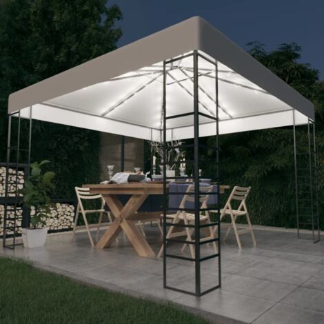 Tonnelle Barnum Style Moderne - Pavillon de Jardin - Tente de réception - avec guirlande lumineuse à LED 3x3 m Blanc Chic-764794