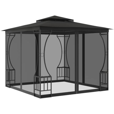 Tonnelle Barnum Style Moderne - Pavillon de Jardin - Tente de réception - avec moustiquaire 300x300x265 cm Anthracite Chic-828041