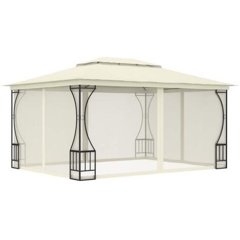 Tonnelle Barnum Style Moderne - Pavillon de Jardin - Tente de réception - avec moustiquaire 300x400x265 cm Crème Chic-234086