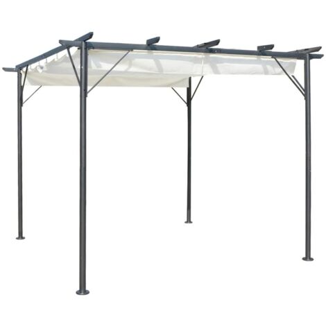 Tonnelle Barnum Style Moderne - Pavillon de Jardin - Tente de réception - avec toit rétractable Blanc crème 3 x 3 m Acier Chic-872564