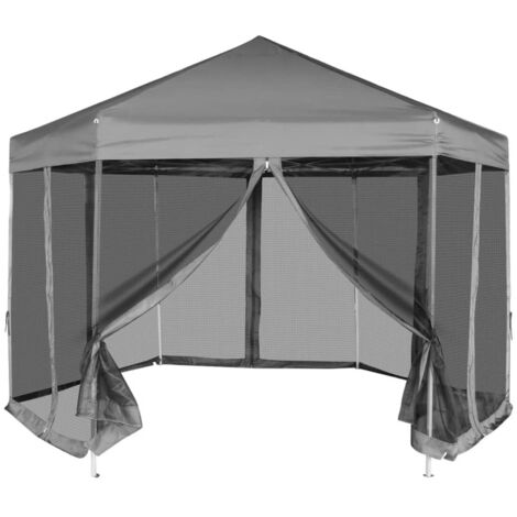Tonnelle Barnum Style Moderne - Pavillon de Jardin - Tente de réception - hexagonal avec 6 parois latérales Gris 3,6 x 3,1 m Chic-275144