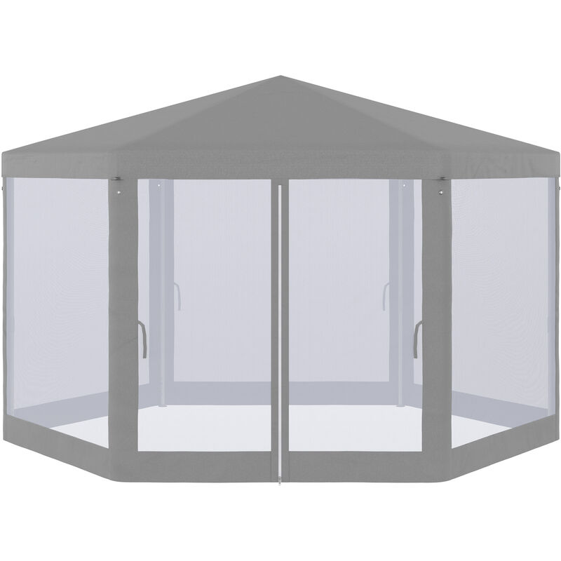 Tonnelle barnum tente de réception hexagonale style cosy métal polyester imperméabilisé surface env. 10 m² gris - Gris