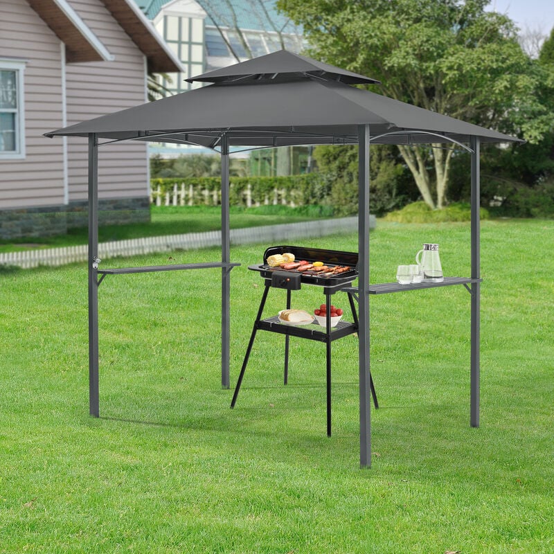 Tonnelle de Barbecue Auvent de Réception pour Jardin Tente avec Comptoir Belvédère Robuste Extérieur Acier Laqué Polyester 250 x 241 x 151 cm