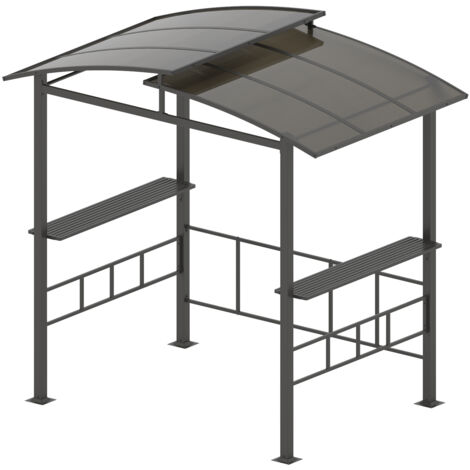 Tonnelle de Barbecue Exterieur avec Toit Rigide en PC, Abri Barbecue avec Étagères Latérales Crochets Cadre Métallique, Tente de Canopée pour Jardin