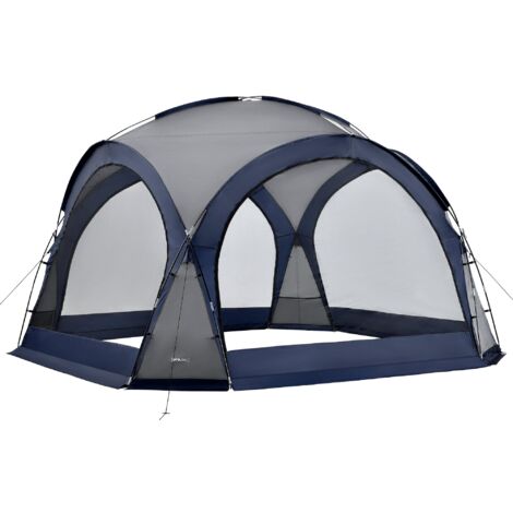 Tonnelle de camping avec guirlande à 96 led 345 x 345 x 247 cm bleu