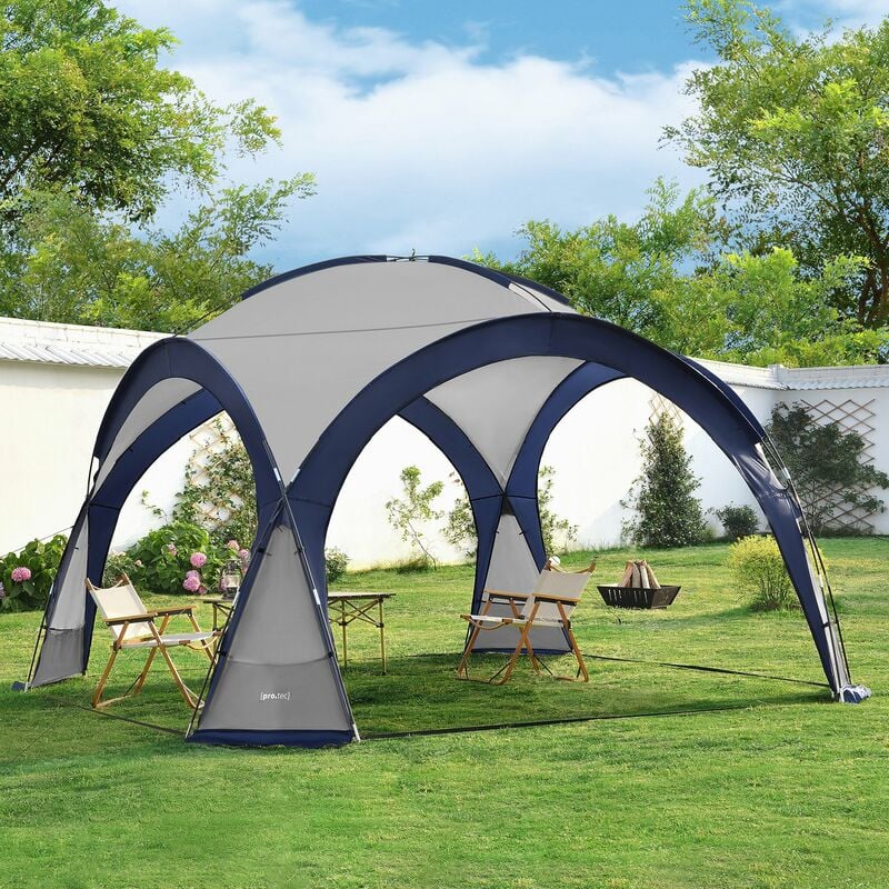 Tonnelle de camping Grästorp avec guirlande à 96 led 345 x 345 x 247 cm bleu [ Pro.tec