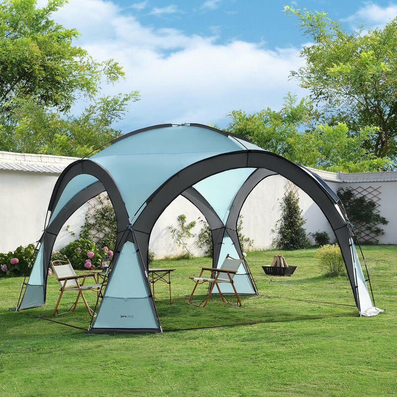 Pro.tec - Tonnelle de camping Grästorp avec guirlande à 96 led 345 x 345 x 247 cm bleu clair [ ]