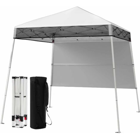 Tonnelle de Jardin 182 x 182 cm avec Panneau Latéral, Tente Réception Pliant avec Pieds Inclinés Réglables 4 Piquets Montage Facile, pour Fête, Blanc