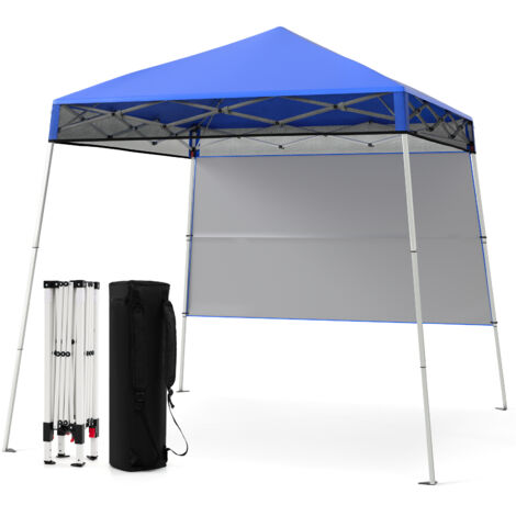 Tonnelle de Jardin 182 x 182 cm avec Panneau Latéral, Tente Réception Pliant avec Pieds Inclinés Réglables, pour Fête Camping, Bleu