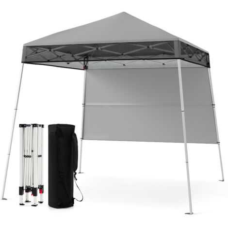 Tonnelle de Jardin 182 x 182 cm avec Panneau Latéral, Tente Réception Pliant avec Pieds Inclinés Réglables, pour Fête Camping, Gris