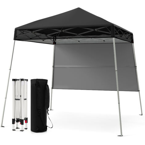 Tonnelle de Jardin 182 x 182 cm avec Panneau Latéral, Tente Réception Pliant avec Pieds Inclinés Réglables, pour Fête Camping, Noir