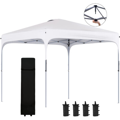 Tonnelle de jardin 2.5 x 2.5 m barnum pliant Pop-up hauteur réglable sur 4 niveaux tissu Oxford anti UV50+ châssis acier sac de transport fourni blanc