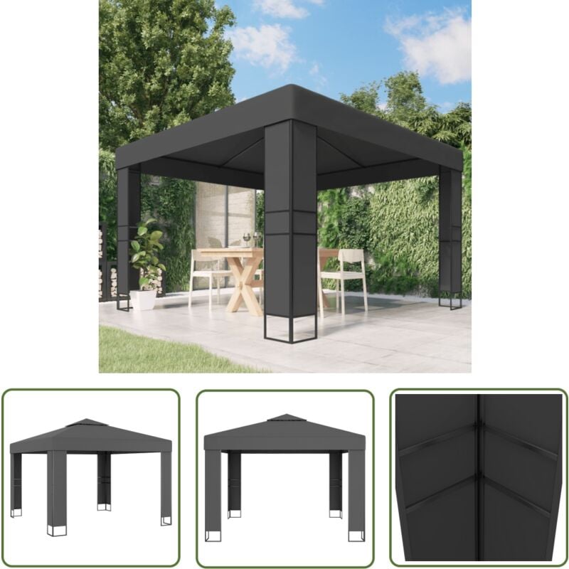 The Living Store Tonnelle avec toit double 3x3 m Anthracite - Tente Extérieure - Abri Solaire - Tonnelle Jardin - Gazebo - Structure Extérieure
