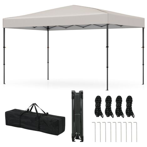 Tonnelle de Jardin 365 X 225CM Tente Pliable Portable avec Sac de Transport 9 Piquets 4 Cordes de Vent Tente de Gazebo Extérieur Beige
