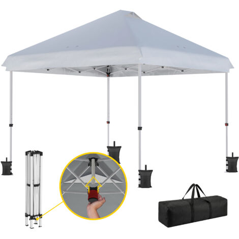 Tonnelle de jardin 3x3m, auvent pop-up pliable, roues, protection solaire UPF50+, hauteur ajustable, blanc