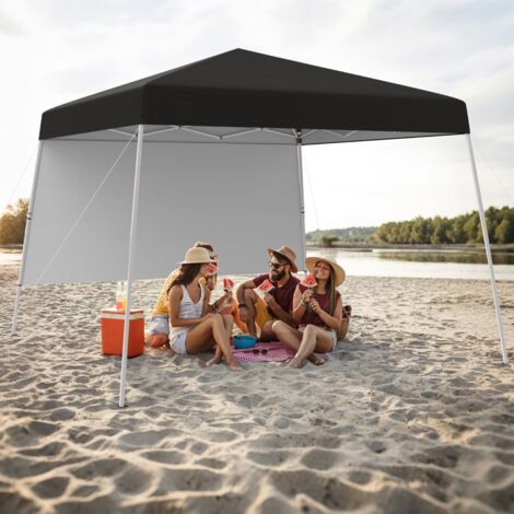 Tonnelle de Jardin 3x3M avec Panneau Latéral Tente Réception Pliant avec Sac à Dos Portable 4 Piquets Protection Solaire Montage Facile Noir