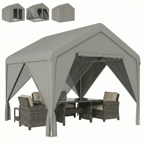 Tonnelle de jardin 3x3m grise, toit double pente, acier galvanisé robuste et hydrofuge