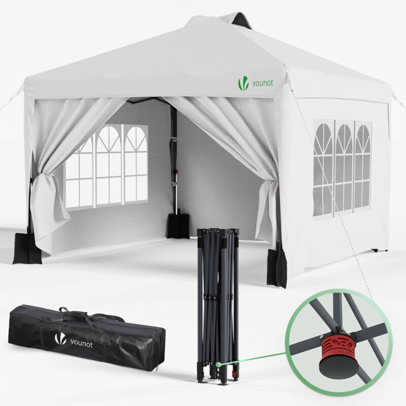 VOUNOT Tonnelle de Jardin 3x3m POP UP installation facile avec portes et fenetres Blanc 