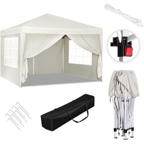 Tonnelle de Jardin 3x3m WOLTU, Auvent Pliable Imperméable, Protection du Soleil UV 50+, Hauteur Réglable, Beige