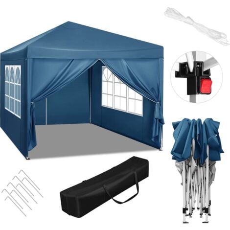 Tonnelle de Jardin 3x3m WOLTU, Auvent Pliable Imperméable, Protection du Soleil UV 50+, Hauteur Réglable, Bleu