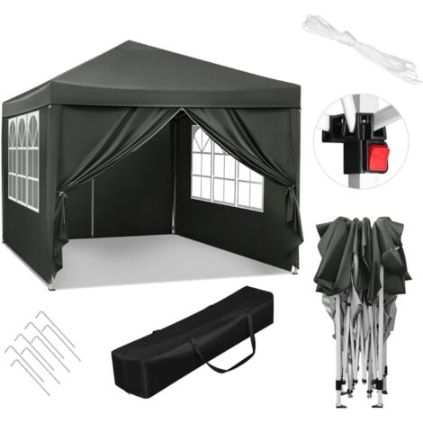 Tonnelle de Jardin 3x3m WOLTU, Auvent Pliable Imperméable, Protection du Soleil UV 50+, Hauteur Réglable, Gris