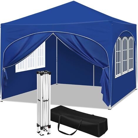 Tonnelle Pop-up 3x3 M Avec 2 Auvents Et Sac à Roulettes - Pavillon De Jardin Pliable, Protection UV 50+, Résistant Vent