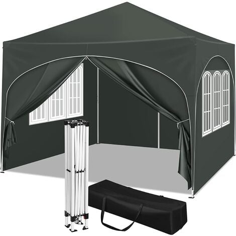 Tonnelle de Jardin 3x3m WOLTU, Pergola Pliante avec 4 Parois Latérales, Hauteur Réglable, Imperméable, Protection de UV, Gris