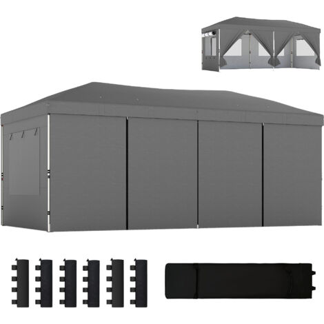 Tonnelle de jardin 3x6 m pop-up pliante, hauteur réglable, anti-UV50+, montage facile, gris anthracite