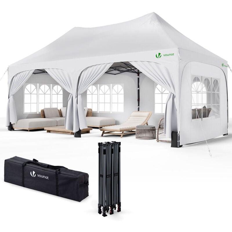 Vounot - Tonnelle de jardin pliable 3x6m - Barnum réglable en hauteur avec 6 parois amovibles - Imperméable et anti-UV - Blanc