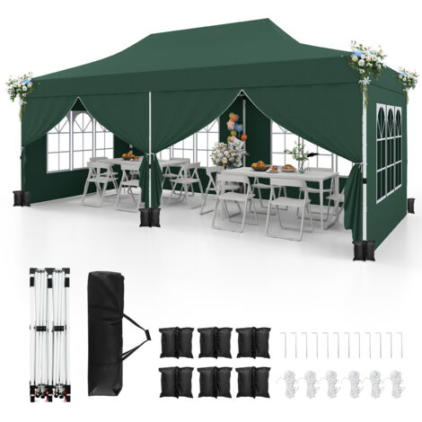 Tonnelle de Jardin 3x6M Tente de Reception avec 6 Parois Latérales Amovibles, Sac de Transport Protection Solaire pour Fête Mariage BBQ, Vert