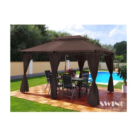 Tonnelle de jardin à rideaux Swing & Harmonie® 3x4 chocolat