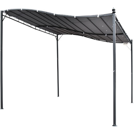 Tonnelle de jardin adossable 3x3 m gris métal polyester imperméabilisé anti-UV Outsunny