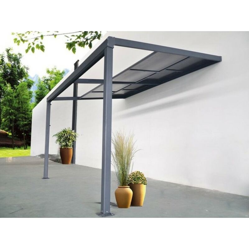 Proloisirs - Tonnelle de jardin adossée Toscana avec toit ouvrant en polycarbonate - grey/gris 4x3 m