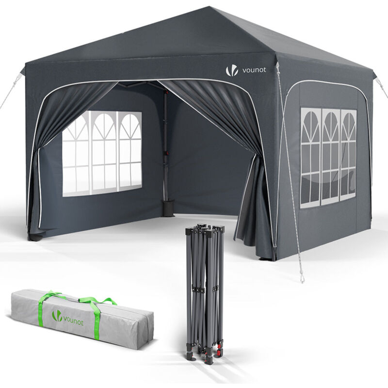 Vounot - Tonnelle de jardin arquée 3x3m pliable avec porte et fenêtre amovible - Hauteur réglable - Imperméable et anti-UV - Gris