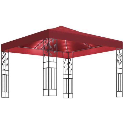 Tonnelle de jardin avec guirlande lumineuse à LED 3x3 m Bordeaux CFW930066