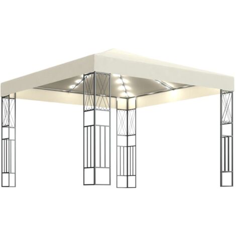 Tonnelle de jardin avec guirlande lumineuse à LED 3x3 m Crème Tissu CFW722745