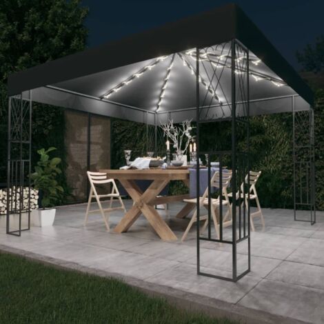 Tonnelle de Jardin avec guirlande lumineuse à LED / Pergola Auvent de Camping 3x3 m Anthracite Tissu vidaXL