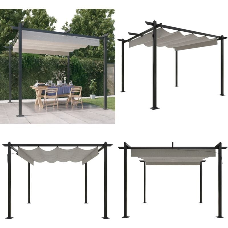 Tonnelle de jardin avec toit rétractable 3x3 m Crème - Tonnelle De Jardin - Gazebo - Abri Solaire - Parasol - Toiture Rétractable - Home & Living