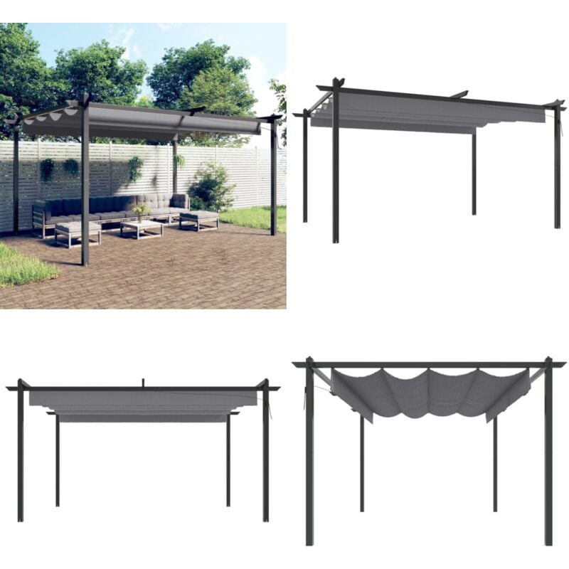 Tonnelle de jardin avec toit rétractable 4x3 m Anthracite - Abri Jardin - Gazebo - Tonnelle Extensible - Parasol Extérieur - Ombrage Jardin - Home &