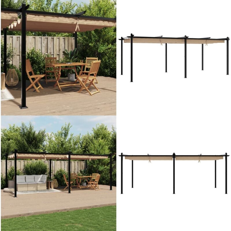 Tonnelle de jardin avec toit rétractable taupe 3x6 m aluminium - Tonnelle De Jardin - Abri Solaire - Parasol - Toiture Rétractable - Terrasse - Home