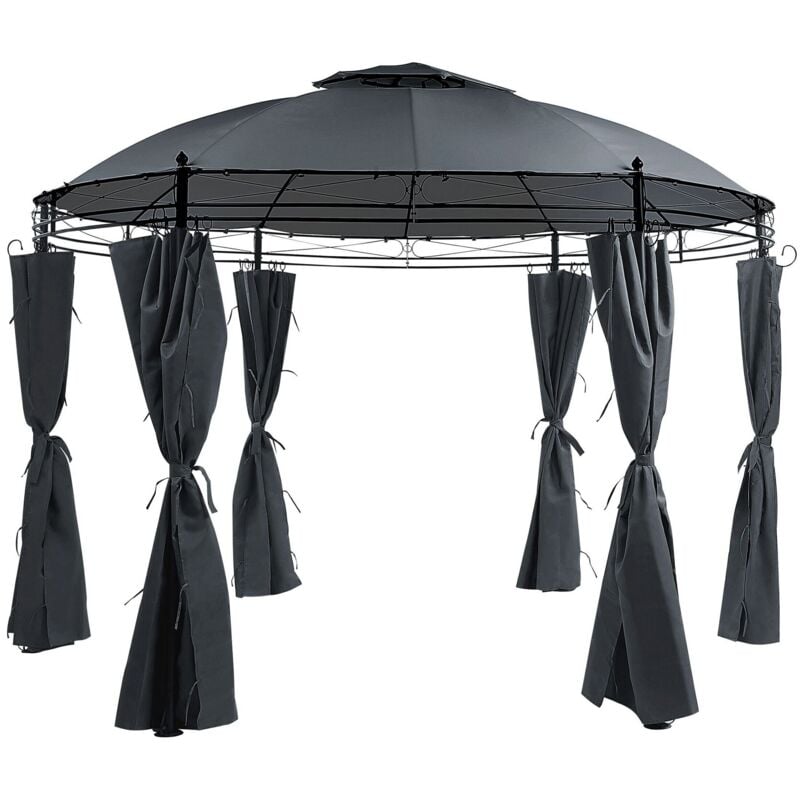Beliani - Tonnelle Pavillon de Jardin Rond Gris Foncé avec Rideaux Pratiques et Structure en Acier Look Elégant pour Extérieur Moderne