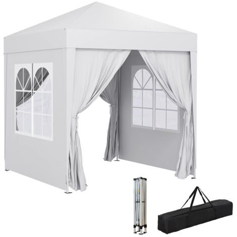 Tonnelle de jardin compacte 2x2 m, Pliable, 4 parois détachables, Structure en acier et Tissu Oxford 210D, Hauteur 196 cm, Montage rapide avec sangles auto-agrippantes, Sac de transport, Blanc