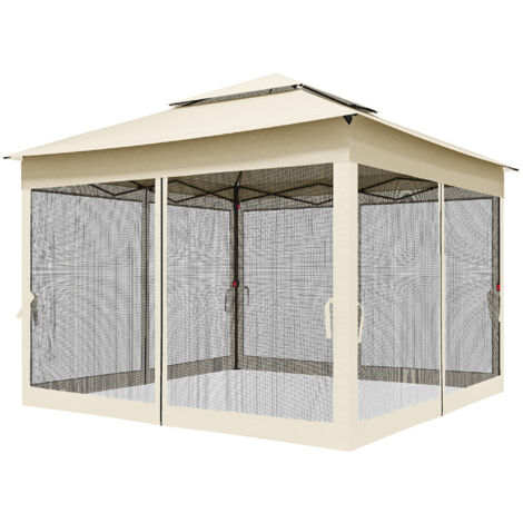 Tonnelle de jardin dépliante 3x3m acier polyester imperméable anti-UV moustiquaire housse transport beige