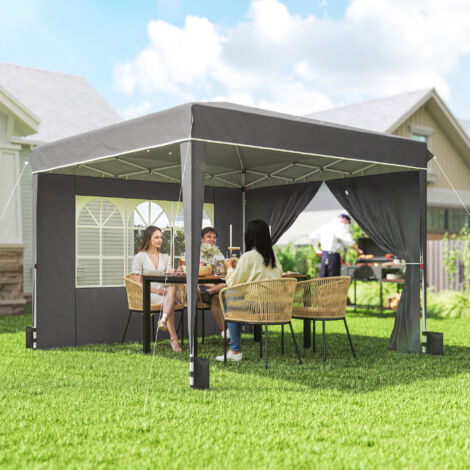 Tonnelle de jardin exterieur 3x3m. tonnelle pliante avec parois latérales. protection UV 50+. sac de transport. gris