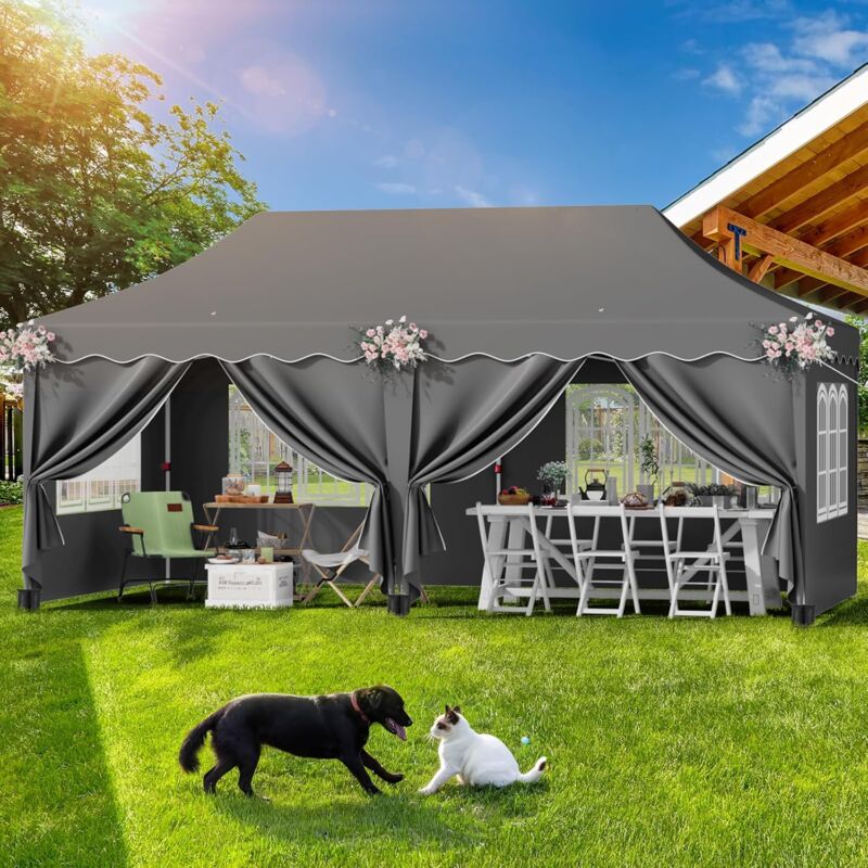 Tlgreen - Tonnelle de Jardin Exterieur 3x6m,Tente de Jardin,Tente de Réception,Pliante Imperméable avec 6 Parois Latérales,pour