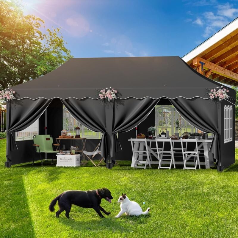 Tonnelle de Jardin Exterieur 3x6m,Tente de Jardin,Tente de Réception,Pliante Imperméable avec 6 Parois Latérales,pour Fête/Festival/Camping, Blanc