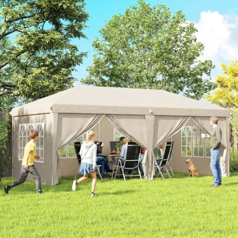 Tonnelle de jardin exterieur 6x3m tonnelle pliante avec Parois Anti UV Hauteur Réglable avec Sac de Transport beige